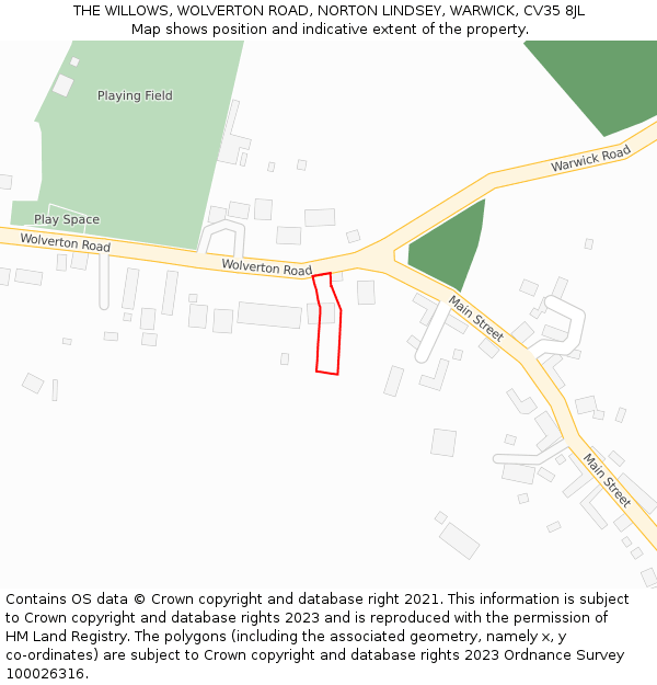 THE WILLOWS, WOLVERTON ROAD, NORTON LINDSEY, WARWICK, CV35 8JL: Location map and indicative extent of plot