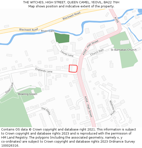 THE WITCHES, HIGH STREET, QUEEN CAMEL, YEOVIL, BA22 7NH: Location map and indicative extent of plot