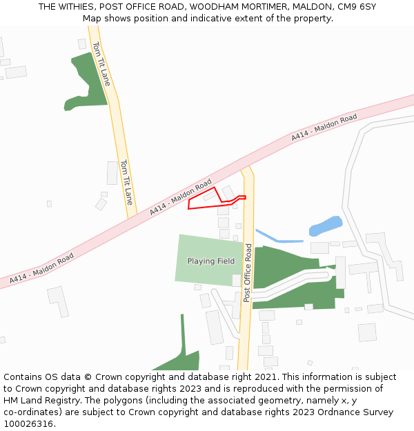 THE WITHIES, POST OFFICE ROAD, WOODHAM MORTIMER, MALDON, CM9 6SY: Location map and indicative extent of plot