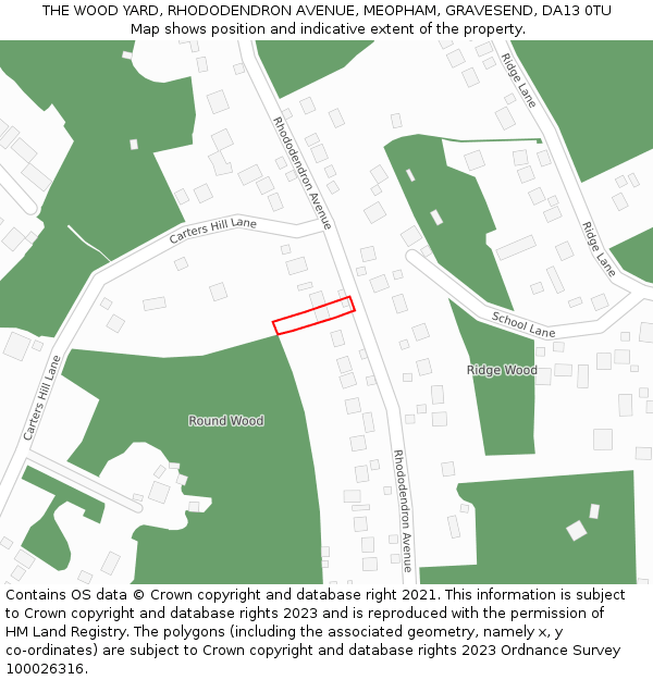 THE WOOD YARD, RHODODENDRON AVENUE, MEOPHAM, GRAVESEND, DA13 0TU: Location map and indicative extent of plot