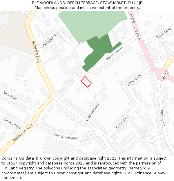 THE WOODLANDS, BEECH TERRACE, STOWMARKET, IP14 1JB: Location map and indicative extent of plot