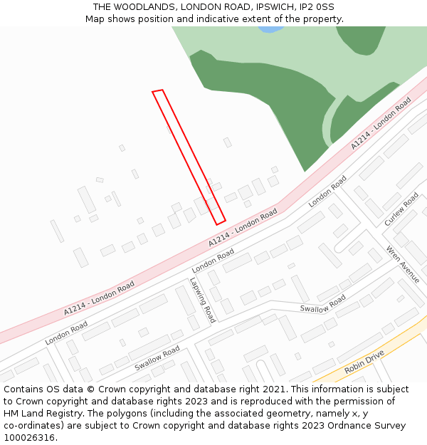 THE WOODLANDS, LONDON ROAD, IPSWICH, IP2 0SS: Location map and indicative extent of plot