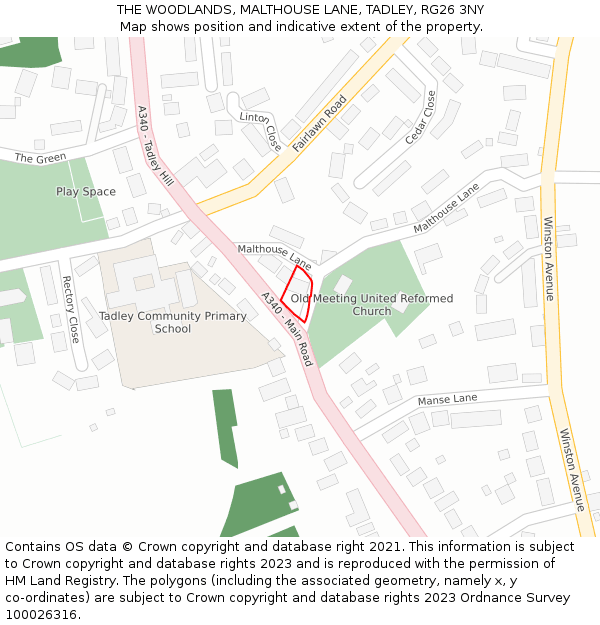 THE WOODLANDS, MALTHOUSE LANE, TADLEY, RG26 3NY: Location map and indicative extent of plot
