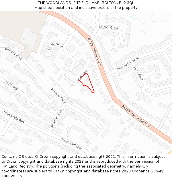 THE WOODLANDS, PITFIELD LANE, BOLTON, BL2 3QL: Location map and indicative extent of plot