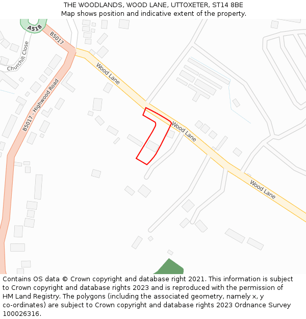 THE WOODLANDS, WOOD LANE, UTTOXETER, ST14 8BE: Location map and indicative extent of plot