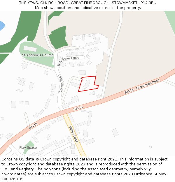 THE YEWS, CHURCH ROAD, GREAT FINBOROUGH, STOWMARKET, IP14 3RU: Location map and indicative extent of plot