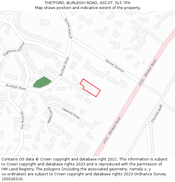 THETFORD, BURLEIGH ROAD, ASCOT, SL5 7PA: Location map and indicative extent of plot
