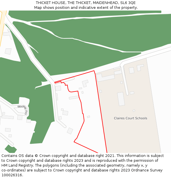 THICKET HOUSE, THE THICKET, MAIDENHEAD, SL6 3QE: Location map and indicative extent of plot