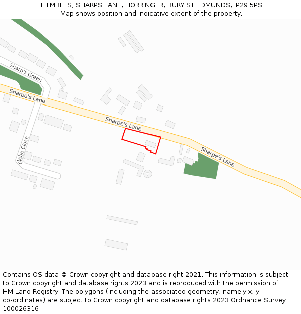 THIMBLES, SHARPS LANE, HORRINGER, BURY ST EDMUNDS, IP29 5PS: Location map and indicative extent of plot