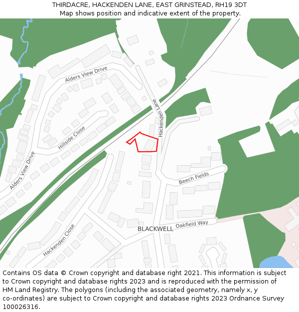 THIRDACRE, HACKENDEN LANE, EAST GRINSTEAD, RH19 3DT: Location map and indicative extent of plot