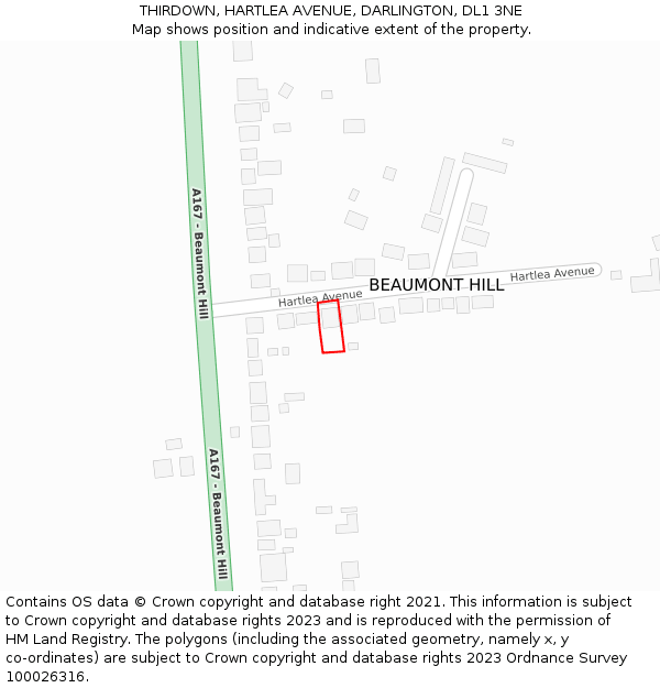 THIRDOWN, HARTLEA AVENUE, DARLINGTON, DL1 3NE: Location map and indicative extent of plot