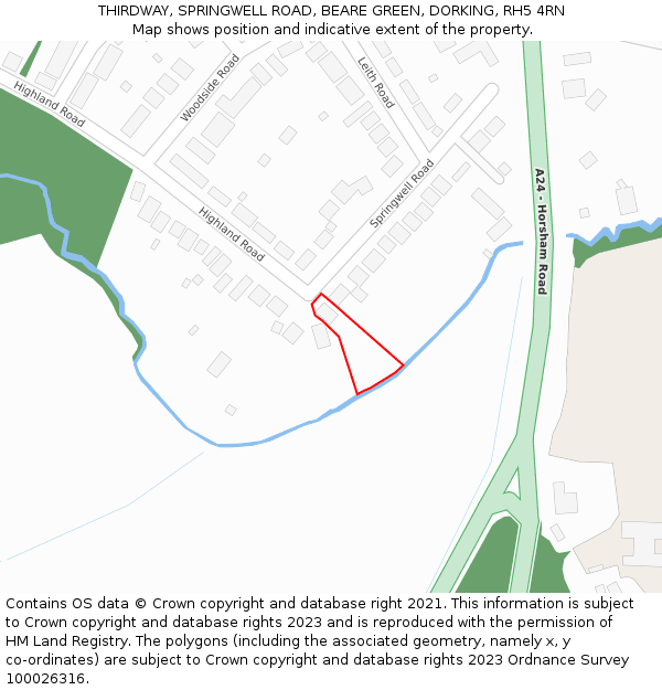 THIRDWAY, SPRINGWELL ROAD, BEARE GREEN, DORKING, RH5 4RN: Location map and indicative extent of plot