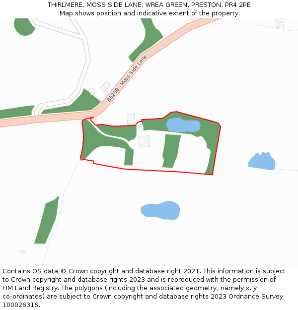 THIRLMERE, MOSS SIDE LANE, WREA GREEN, PRESTON, PR4 2PE: Location map and indicative extent of plot