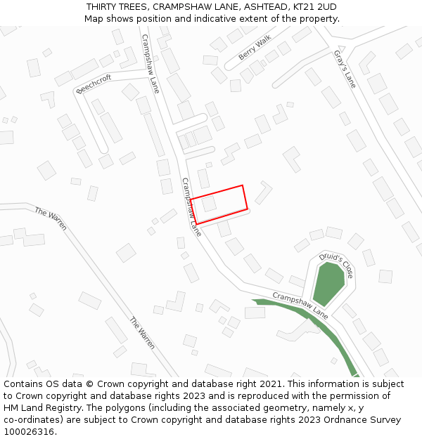 THIRTY TREES, CRAMPSHAW LANE, ASHTEAD, KT21 2UD: Location map and indicative extent of plot