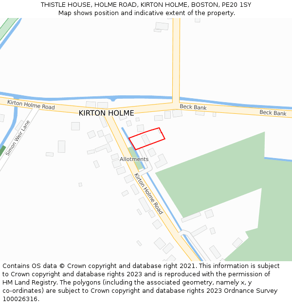 THISTLE HOUSE, HOLME ROAD, KIRTON HOLME, BOSTON, PE20 1SY: Location map and indicative extent of plot