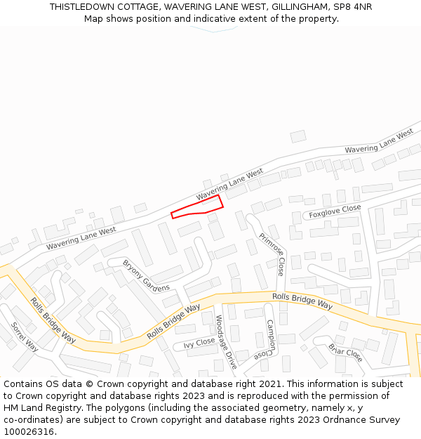 THISTLEDOWN COTTAGE, WAVERING LANE WEST, GILLINGHAM, SP8 4NR: Location map and indicative extent of plot