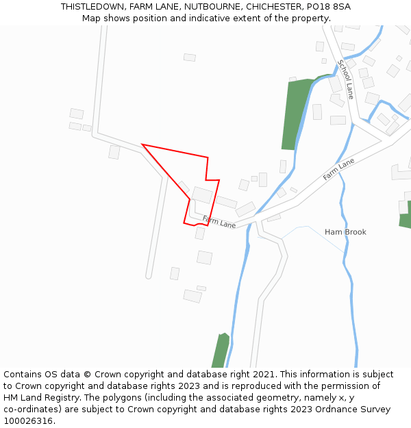 THISTLEDOWN, FARM LANE, NUTBOURNE, CHICHESTER, PO18 8SA: Location map and indicative extent of plot