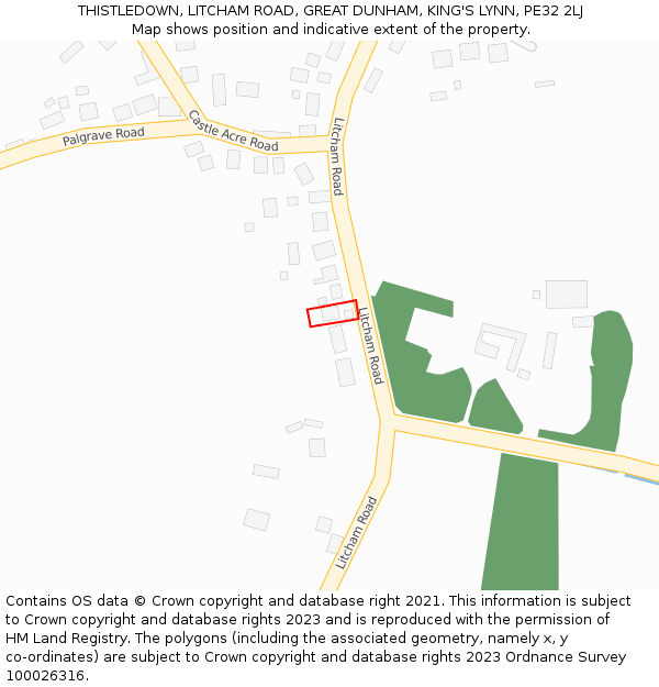 THISTLEDOWN, LITCHAM ROAD, GREAT DUNHAM, KING'S LYNN, PE32 2LJ: Location map and indicative extent of plot