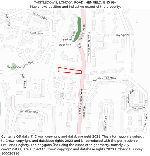 THISTLEDOWN, LONDON ROAD, HENFIELD, BN5 9JH: Location map and indicative extent of plot