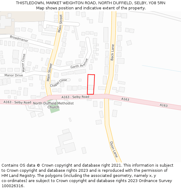 THISTLEDOWN, MARKET WEIGHTON ROAD, NORTH DUFFIELD, SELBY, YO8 5RN: Location map and indicative extent of plot