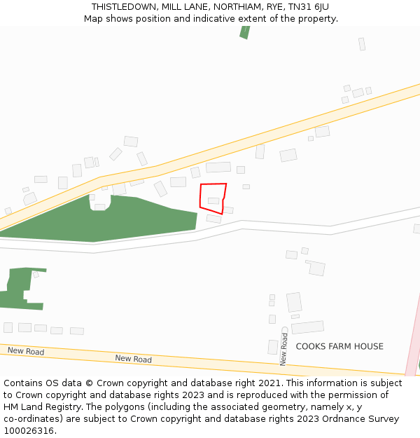 THISTLEDOWN, MILL LANE, NORTHIAM, RYE, TN31 6JU: Location map and indicative extent of plot
