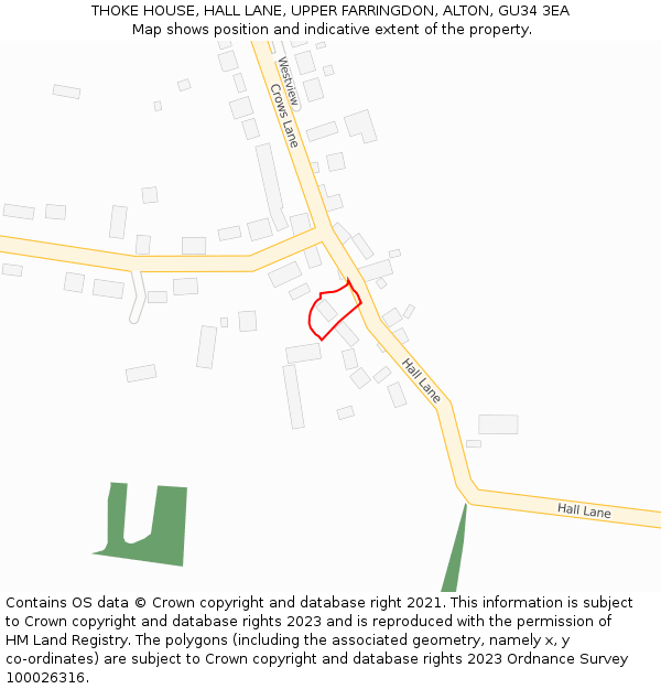 THOKE HOUSE, HALL LANE, UPPER FARRINGDON, ALTON, GU34 3EA: Location map and indicative extent of plot