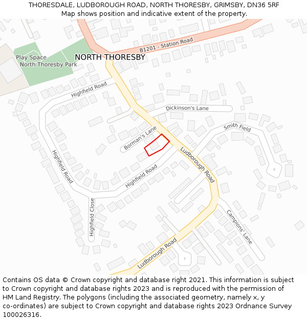 THORESDALE, LUDBOROUGH ROAD, NORTH THORESBY, GRIMSBY, DN36 5RF: Location map and indicative extent of plot