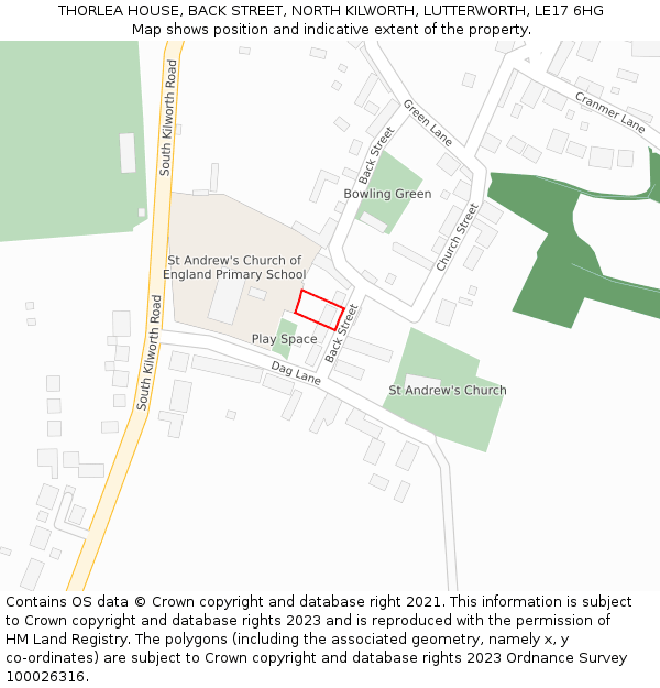 THORLEA HOUSE, BACK STREET, NORTH KILWORTH, LUTTERWORTH, LE17 6HG: Location map and indicative extent of plot