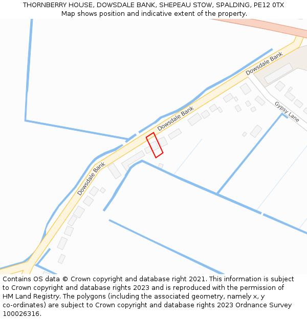 THORNBERRY HOUSE, DOWSDALE BANK, SHEPEAU STOW, SPALDING, PE12 0TX: Location map and indicative extent of plot