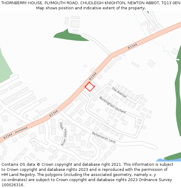 THORNBERRY HOUSE, PLYMOUTH ROAD, CHUDLEIGH KNIGHTON, NEWTON ABBOT, TQ13 0EN: Location map and indicative extent of plot