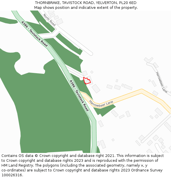 THORNBRAKE, TAVISTOCK ROAD, YELVERTON, PL20 6ED: Location map and indicative extent of plot