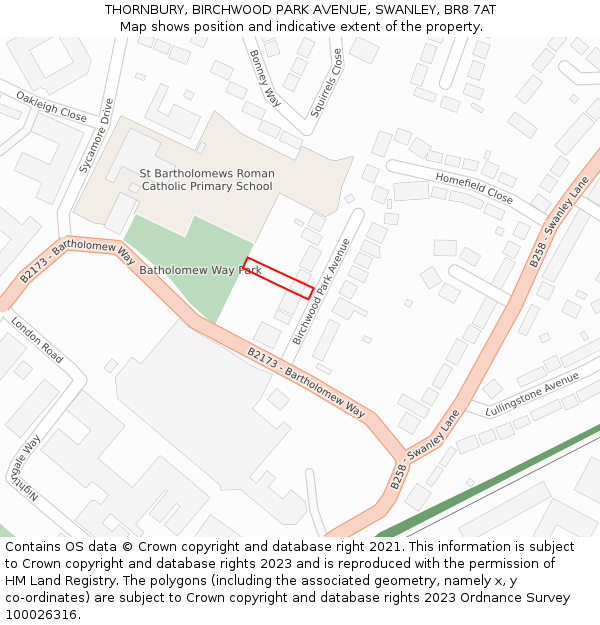 THORNBURY, BIRCHWOOD PARK AVENUE, SWANLEY, BR8 7AT: Location map and indicative extent of plot