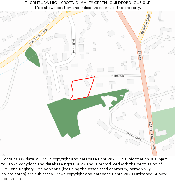 THORNBURY, HIGH CROFT, SHAMLEY GREEN, GUILDFORD, GU5 0UE: Location map and indicative extent of plot