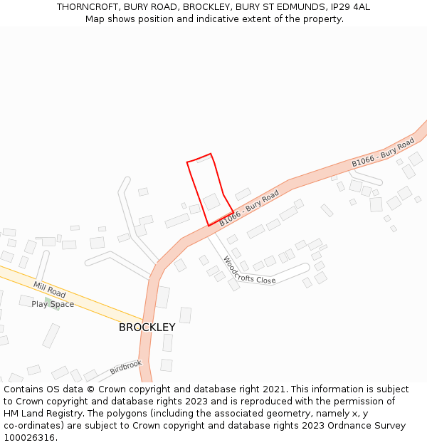 THORNCROFT, BURY ROAD, BROCKLEY, BURY ST EDMUNDS, IP29 4AL: Location map and indicative extent of plot