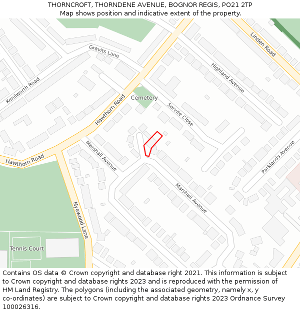 THORNCROFT, THORNDENE AVENUE, BOGNOR REGIS, PO21 2TP: Location map and indicative extent of plot