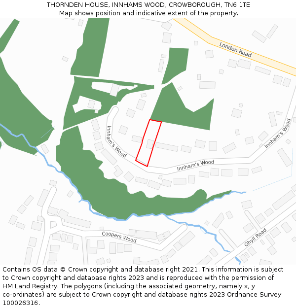 THORNDEN HOUSE, INNHAMS WOOD, CROWBOROUGH, TN6 1TE: Location map and indicative extent of plot