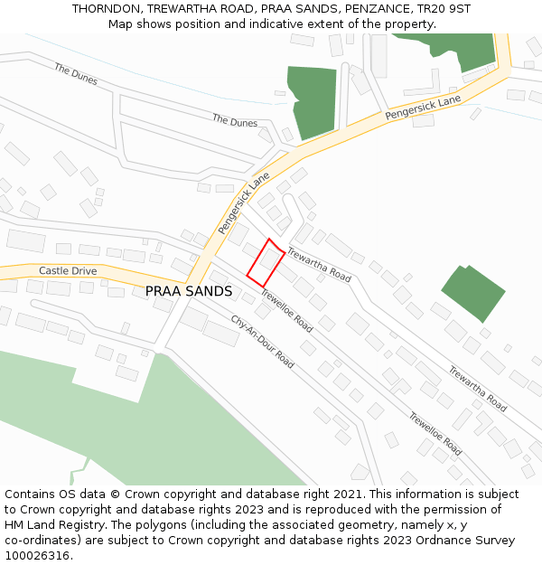 THORNDON, TREWARTHA ROAD, PRAA SANDS, PENZANCE, TR20 9ST: Location map and indicative extent of plot