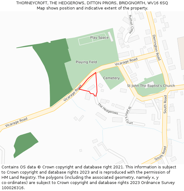 THORNEYCROFT, THE HEDGEROWS, DITTON PRIORS, BRIDGNORTH, WV16 6SQ: Location map and indicative extent of plot