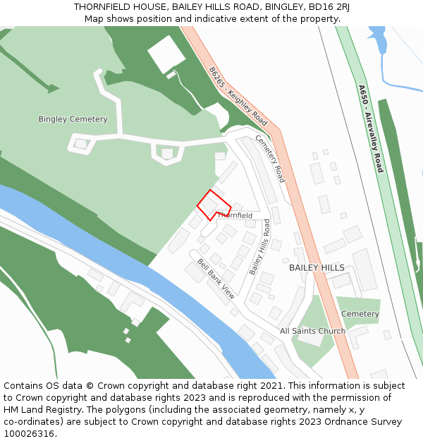 THORNFIELD HOUSE, BAILEY HILLS ROAD, BINGLEY, BD16 2RJ: Location map and indicative extent of plot