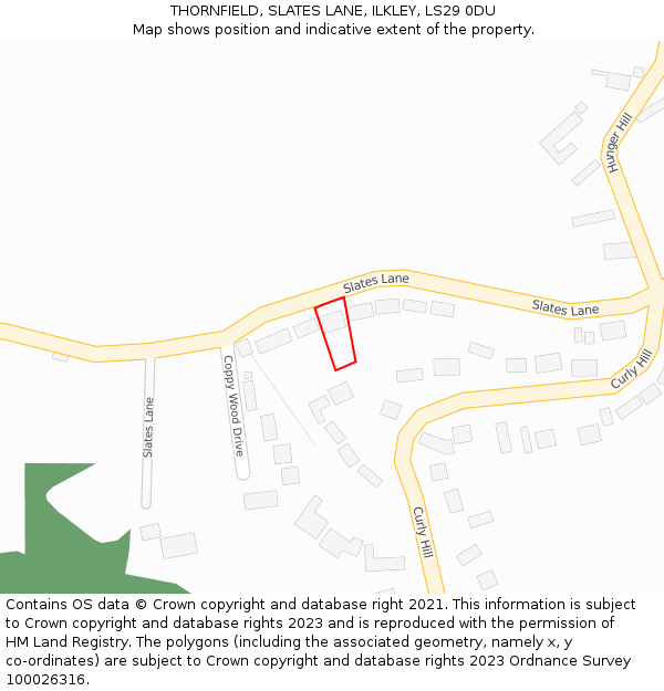 THORNFIELD, SLATES LANE, ILKLEY, LS29 0DU: Location map and indicative extent of plot