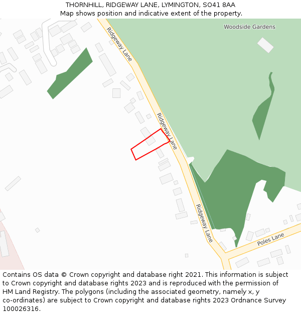 THORNHILL, RIDGEWAY LANE, LYMINGTON, SO41 8AA: Location map and indicative extent of plot