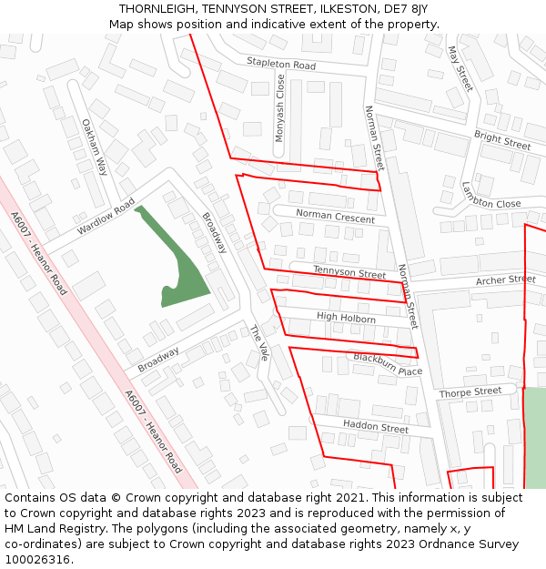 THORNLEIGH, TENNYSON STREET, ILKESTON, DE7 8JY: Location map and indicative extent of plot