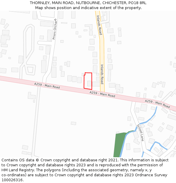 THORNLEY, MAIN ROAD, NUTBOURNE, CHICHESTER, PO18 8RL: Location map and indicative extent of plot