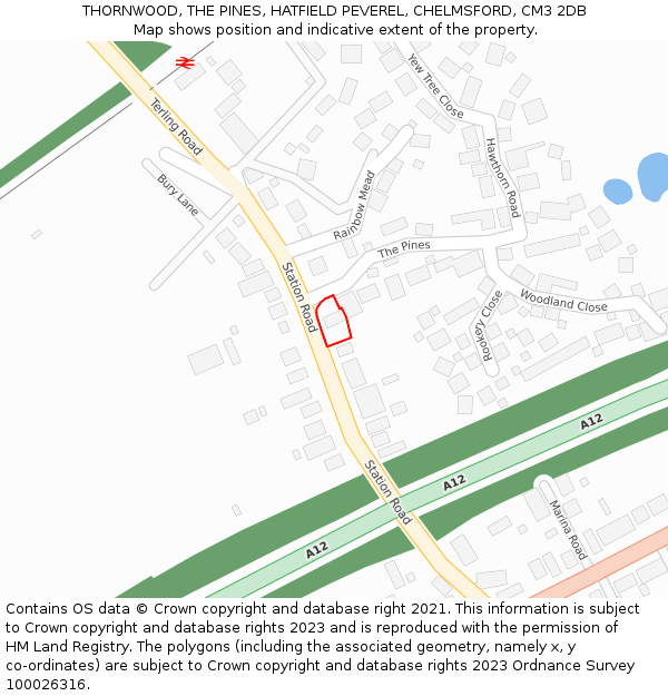 THORNWOOD, THE PINES, HATFIELD PEVEREL, CHELMSFORD, CM3 2DB: Location map and indicative extent of plot