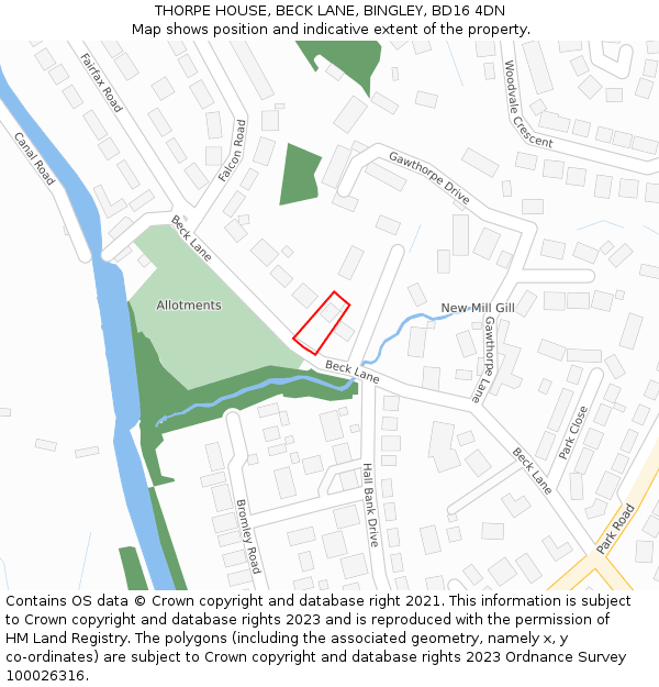 THORPE HOUSE, BECK LANE, BINGLEY, BD16 4DN: Location map and indicative extent of plot