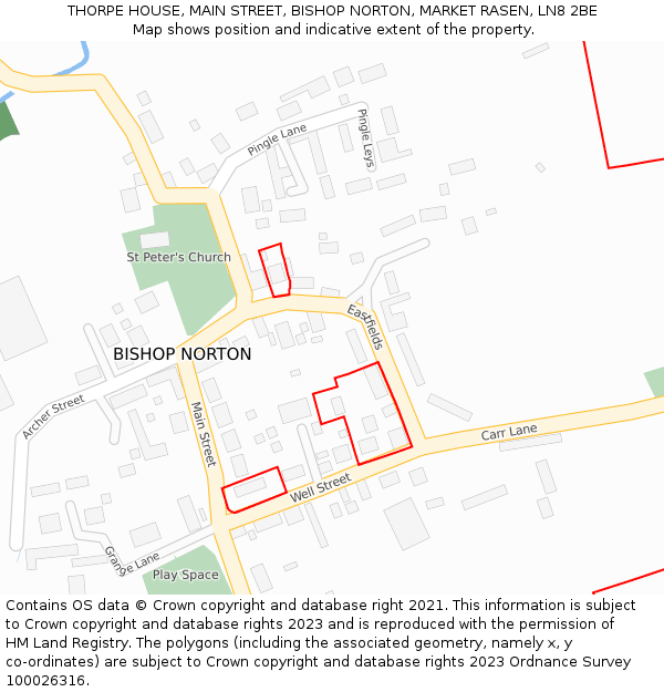 THORPE HOUSE, MAIN STREET, BISHOP NORTON, MARKET RASEN, LN8 2BE: Location map and indicative extent of plot