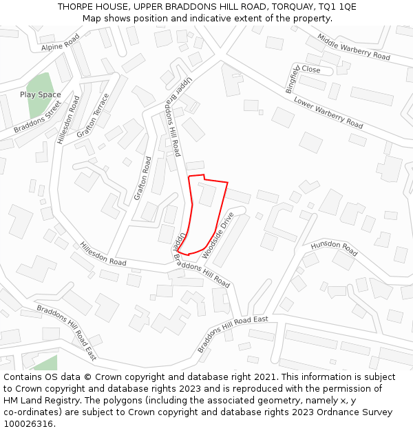 THORPE HOUSE, UPPER BRADDONS HILL ROAD, TORQUAY, TQ1 1QE: Location map and indicative extent of plot