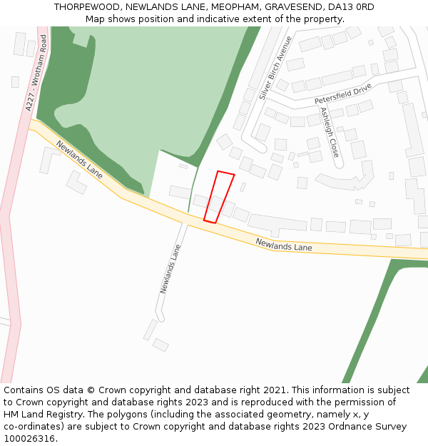 THORPEWOOD, NEWLANDS LANE, MEOPHAM, GRAVESEND, DA13 0RD: Location map and indicative extent of plot