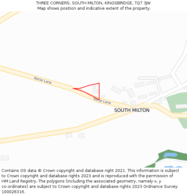 THREE CORNERS, SOUTH MILTON, KINGSBRIDGE, TQ7 3JW: Location map and indicative extent of plot
