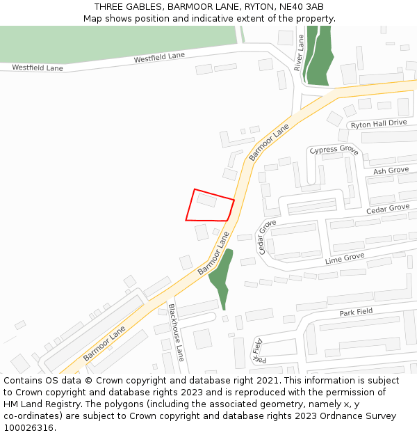 THREE GABLES, BARMOOR LANE, RYTON, NE40 3AB: Location map and indicative extent of plot